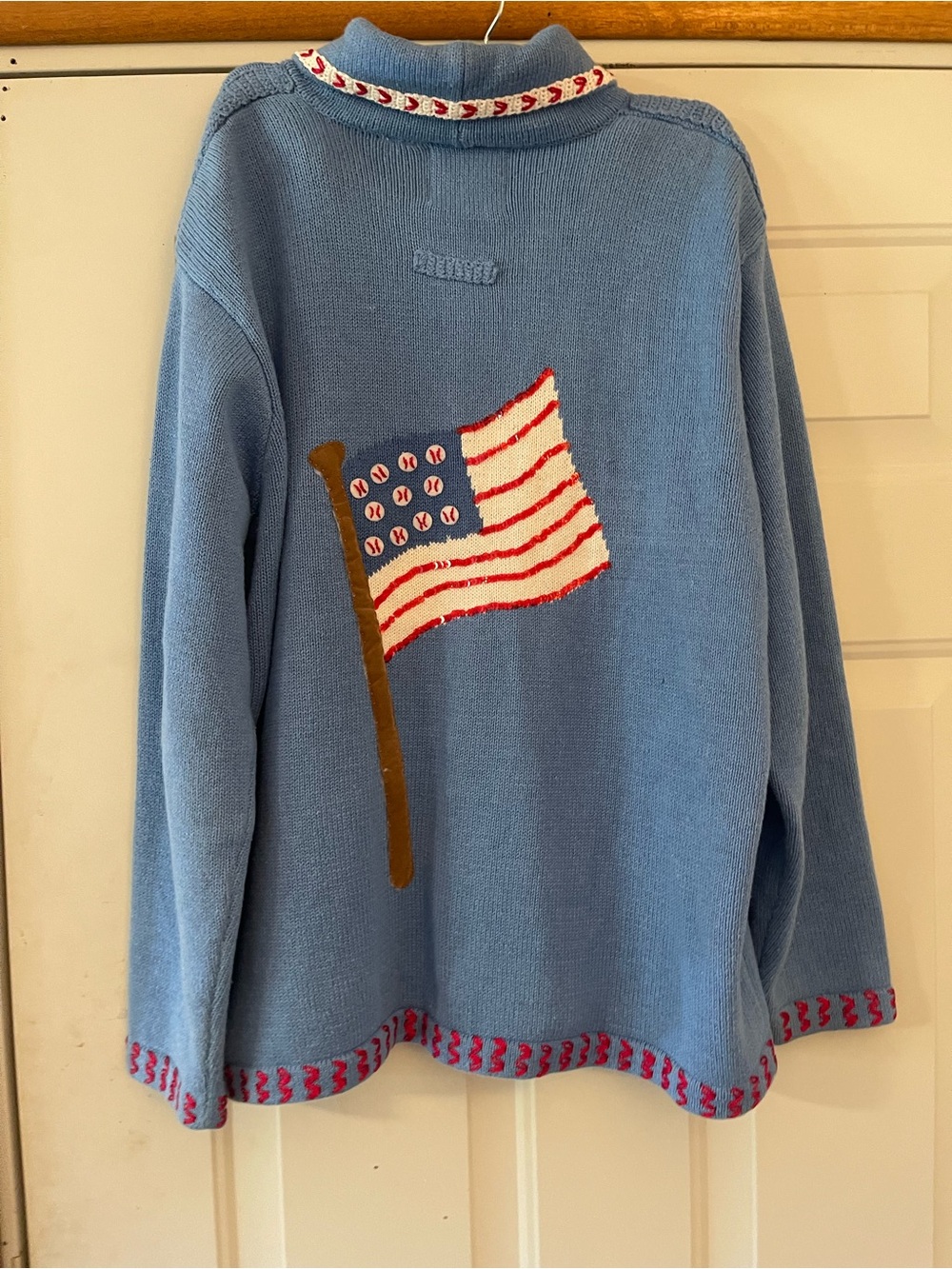 Vintage Storybook Knits Baseball US Flag  Sweater, Size Large - Picture 7 of 8